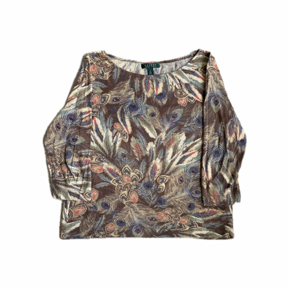 Lauren Ralph Lauren Multicolor Peacock Feather Long Sleeve Top — Size XL